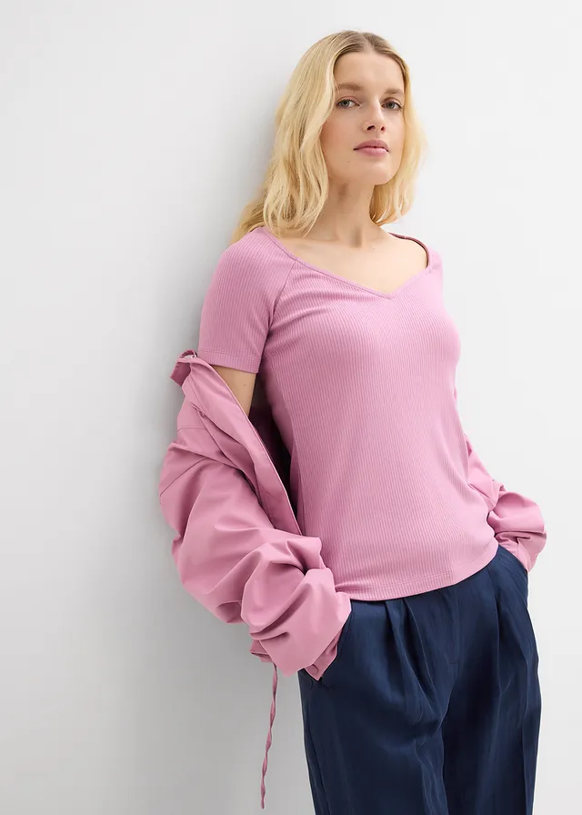 Geribd shirt in een viscosemix • mauve • product-page.page-title-suffix
