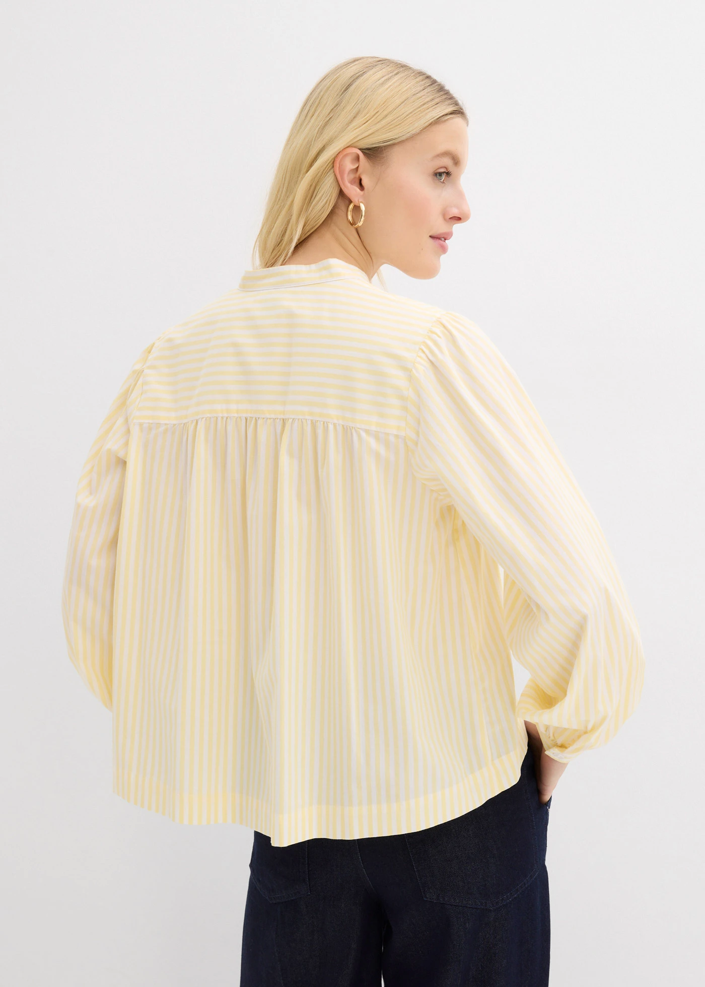 Chemisier en popeline solide • jaune clair-blanc rayé • Boutique bonprix