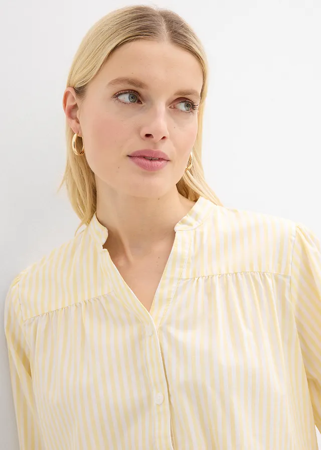 Blouse van stevige popeline • lichtgeel-wit gestreept • product-page.page-title-suffix