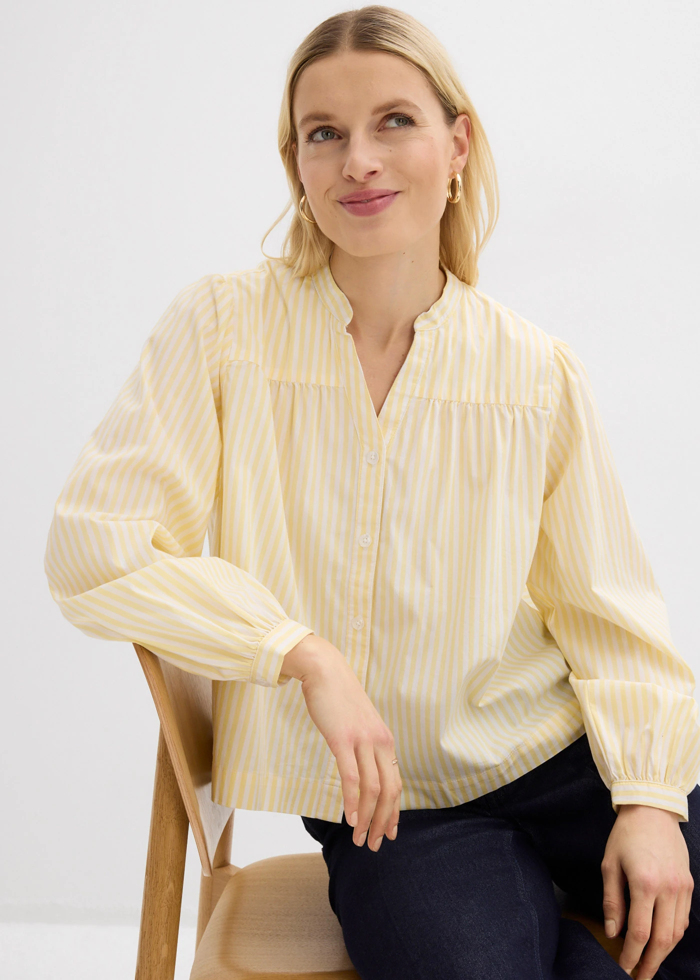 Bluză din poplin solid • galben deschis-alb cu dungi • magazin bonprix