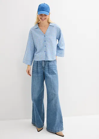 Overhemdblouse van een luchtige linnenmix • arctisch blauw-lichtblauw-wit • bonprix online shop