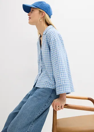 Overhemdblouse van een luchtige linnenmix • arctisch blauw-lichtblauw-wit • bonprix online shop