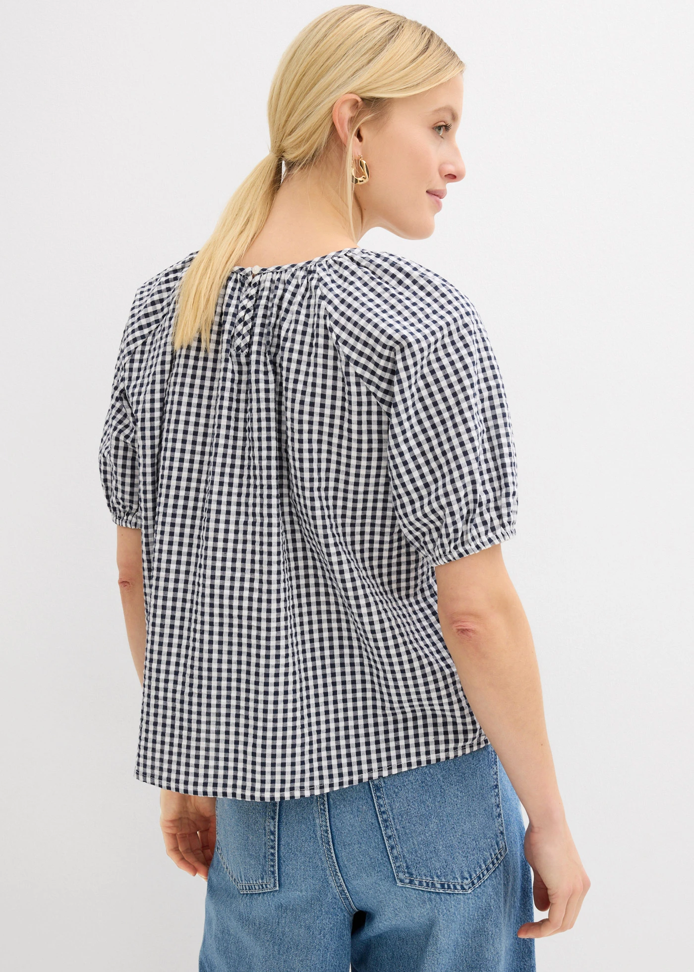 Blouse van kateon met korte mouwen • donkerblauw/wit • bonprix online shop