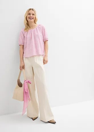 Blouse van katoen met korte mouwen, Kleur: mauve-wit