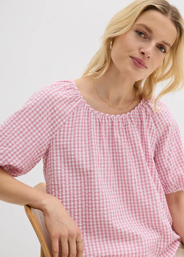 Blouse à manches courtes 100% coton • mauve-blanc • product-page.page-title-suffix