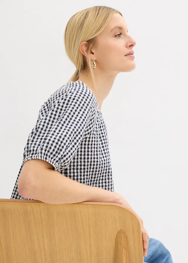 Blouse van katoen met korte mouwen • donkerblauw/wit • product-page.page-title-suffix