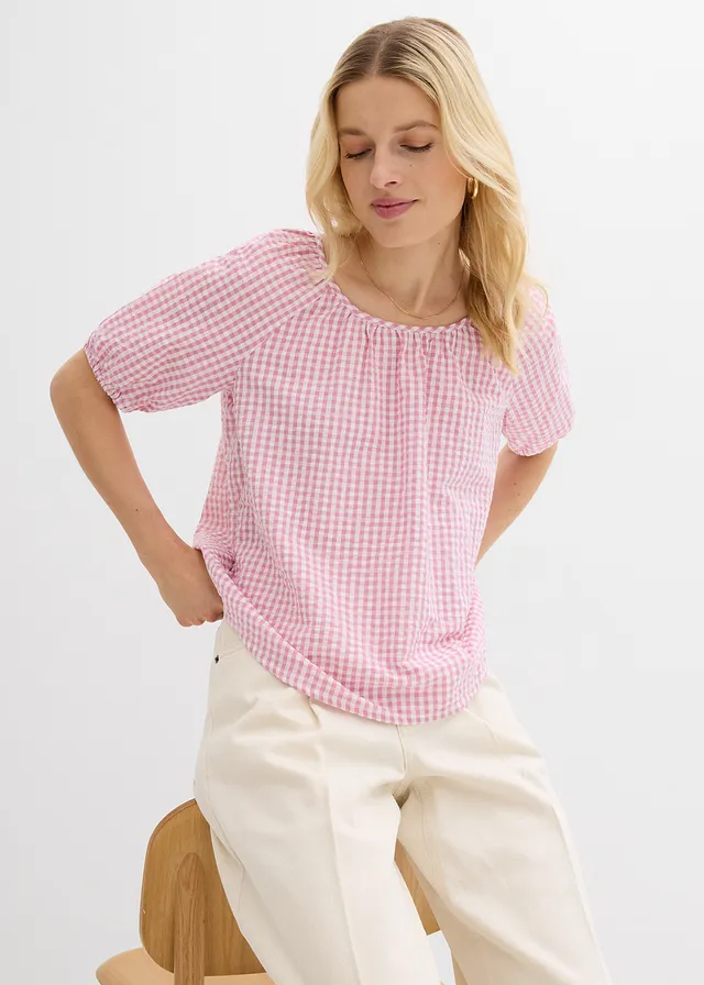 Blouse à manches courtes 100% coton • mauve-blanc • product-page.page-title-suffix