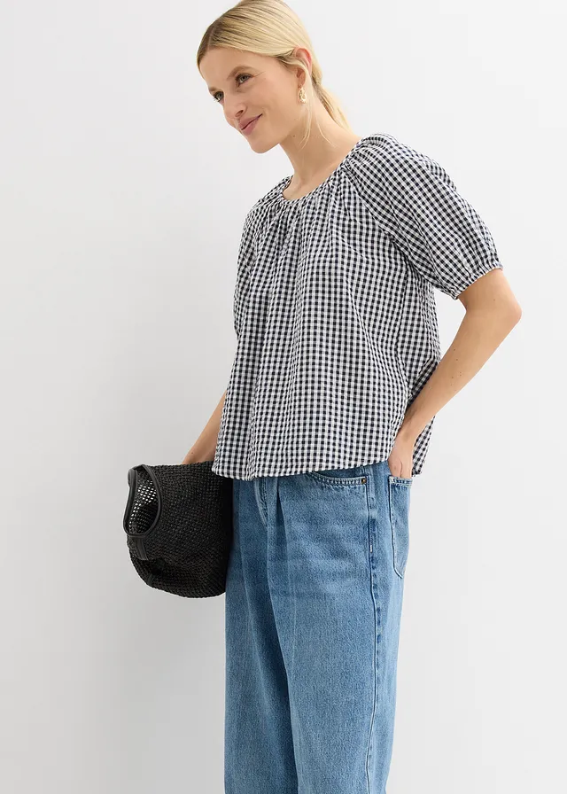 Blouse à manches courtes 100% coton • bleu foncé   blanc • product-page.page-title-suffix