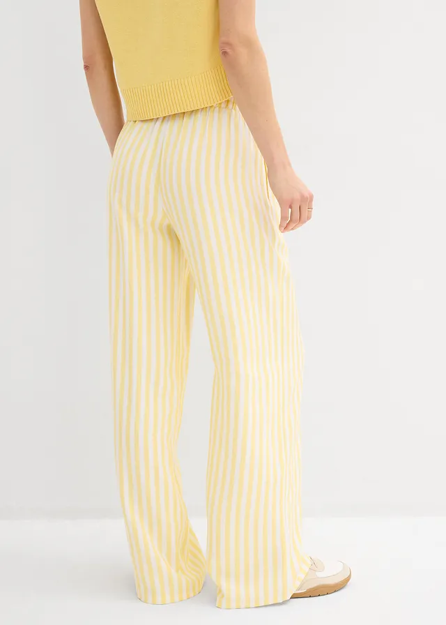 Marlene Dietrich broek van soepelvallende viscosemix • lichtgeel-wit • product-page.page-title-suffix