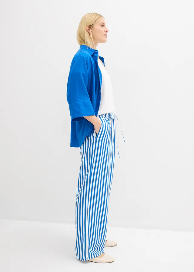 Marlene Dietrich broek van soepelvallende viscosemix, Kleur: arctisch blauw-wit