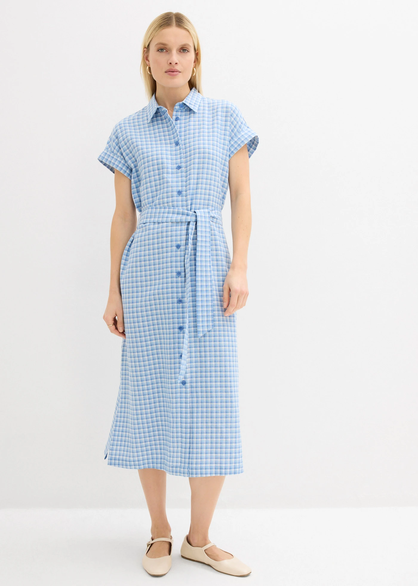 Rochie tip cămașă din mix de in • albastru arctic-bleu-alb • magazin bonprix