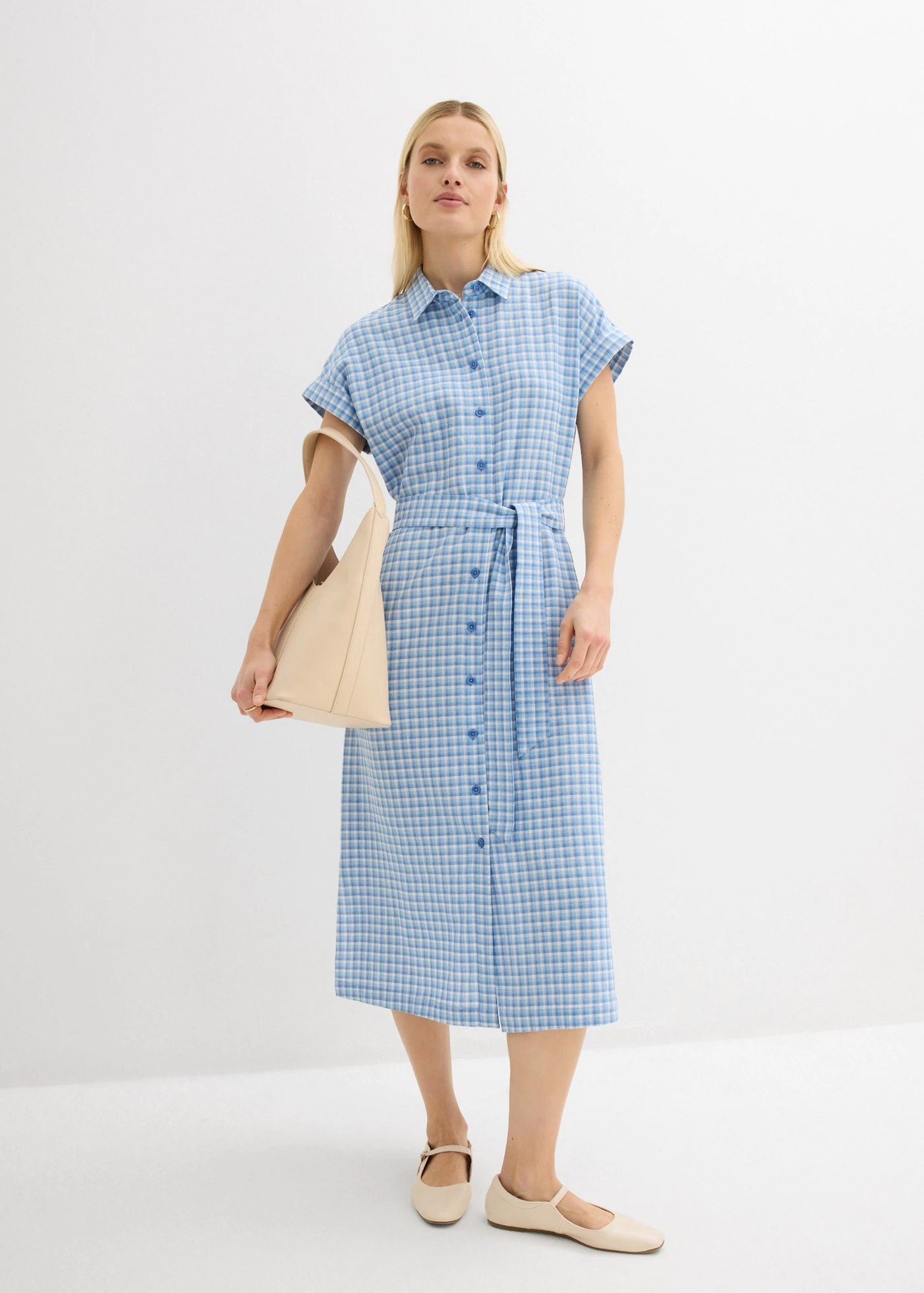 Rochie tip cămașă din mix de in • albastru arctic-bleu-alb • magazin bonprix