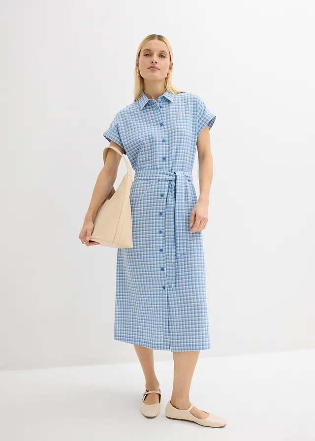 Overhemdjurk van een linnenmix, Kleur: arctisch blauw-lichtblauw-wit