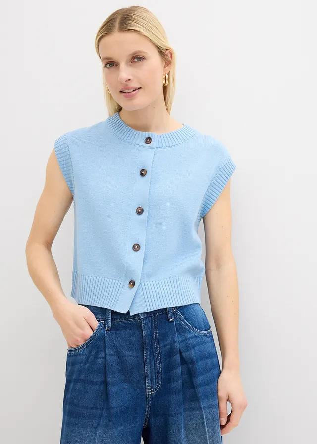 Gilet sans manches en maille, Couleur: bleu clair