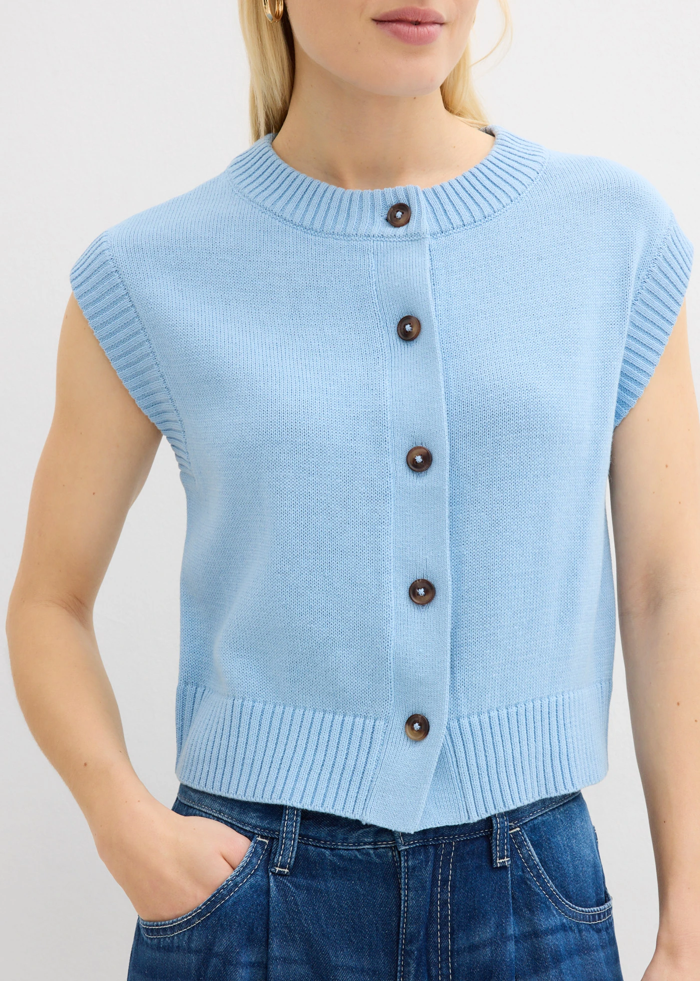 Gilet sans manches en maille • bleu clair • Boutique bonprix