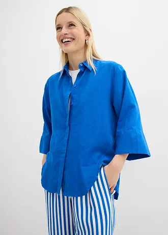 Overhemdblouse in een koele linnenmix • arctisch blauw • bonprix online shop