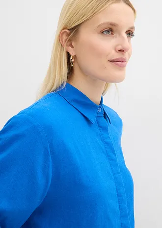 Overhemdblouse in een koele linnenmix • arctisch blauw • bonprix online shop