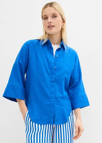 Overhemdblouse in een koele linnenmix • arctisch blauw • bonprix online shop