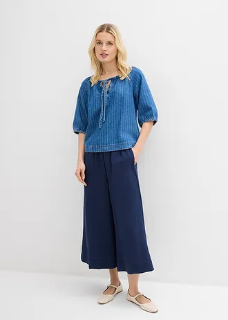 Pantaloni Culotte din amestec moale de viscoză, culoare: bleumarin