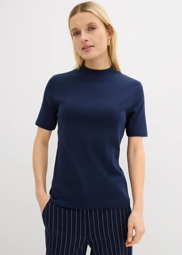 T-shirt côtelé 100% coton, Couleur: bleu foncé