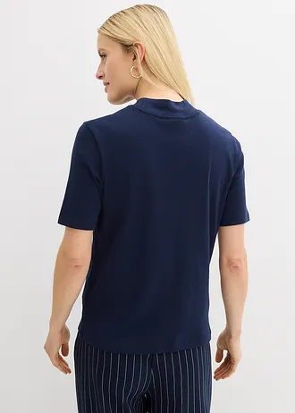 T-shirt z prążkowanej bawełny • granatowy • sklep bonprix