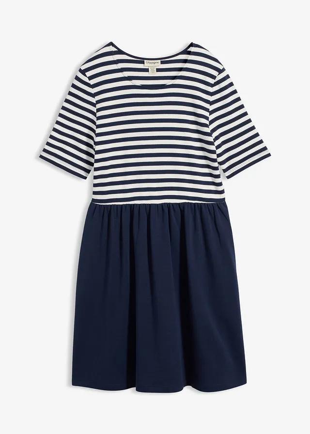 Úpletové šaty z čistej bavlny • tmavomodrá/biela vlna pásikovaná • obchod bonprix