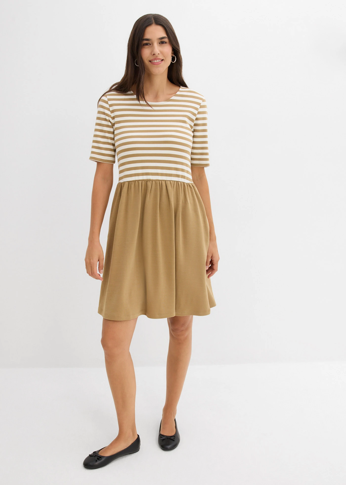 Shirtjurk van puur katoen • kakibruin-wolwit gestreept • bonprix online shop