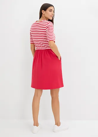 Robe en jersey 100% coton, Couleur: rouge-écru rayé