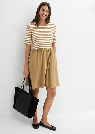 Shirtjurk van puur katoen • kakibruin-wolwit gestreept • bonprix online shop