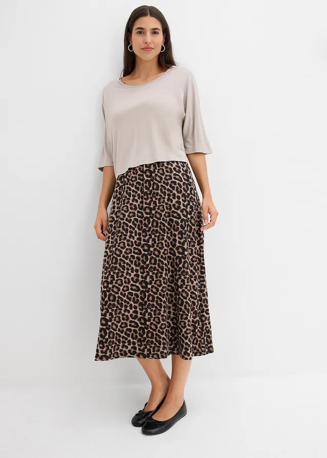 Robe en jersey 100% coton, Couleur: grès léopard