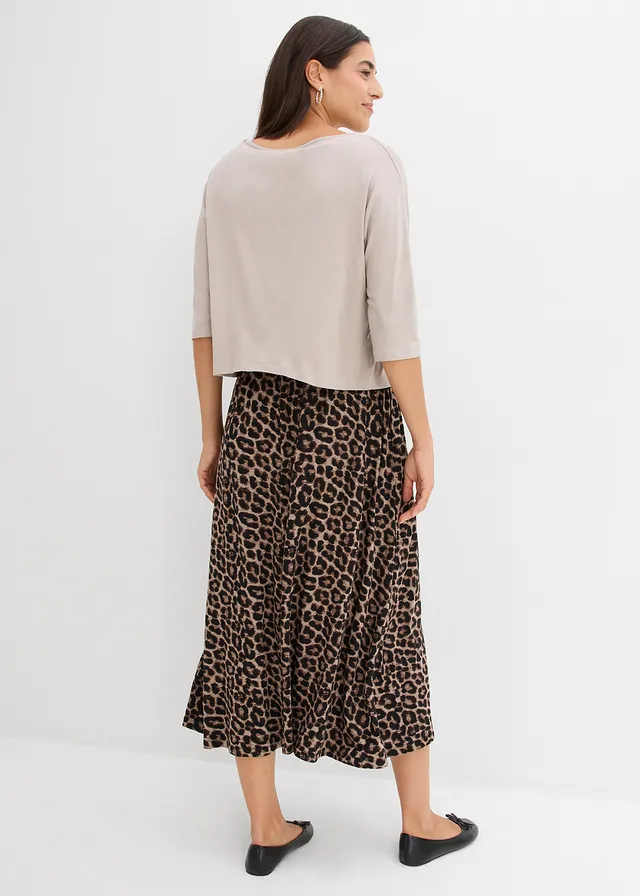 Robe en jersey 100% coton, Couleur: grès léopard