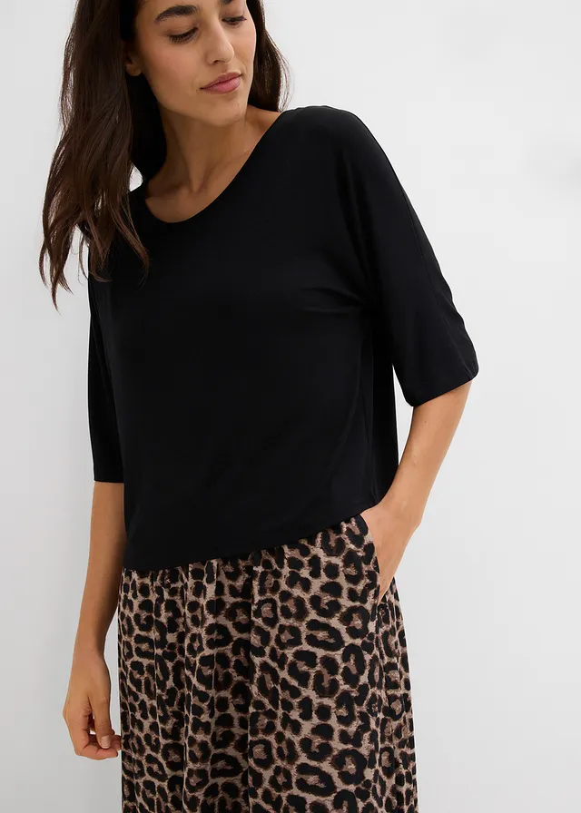 Úpletové šaty z čisté bavlny • černá s leopardím vzorem • bonprix obchod