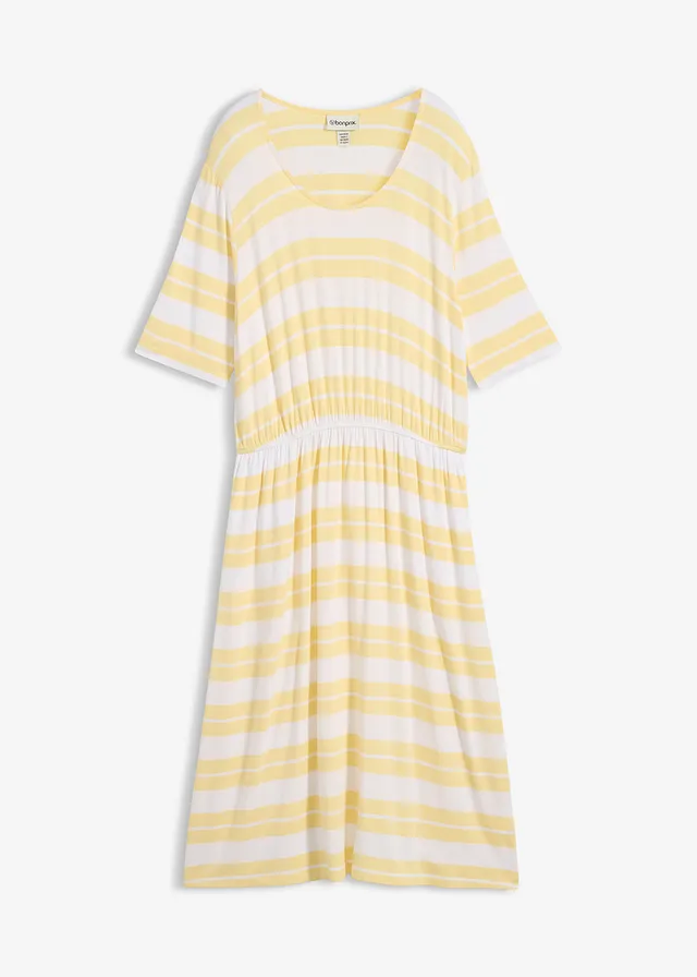 Robe en viscose extensible, Couleur: jaune clair rayé