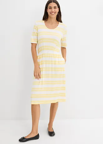 Shirtjurk van een viscosemix, Kleur: lichtgeel gestreept