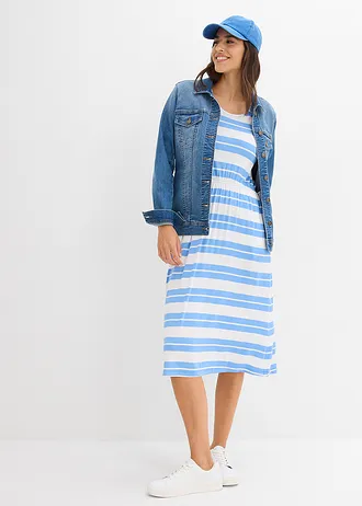 Robe en viscose extensible, Couleur: bleu moyen rayé