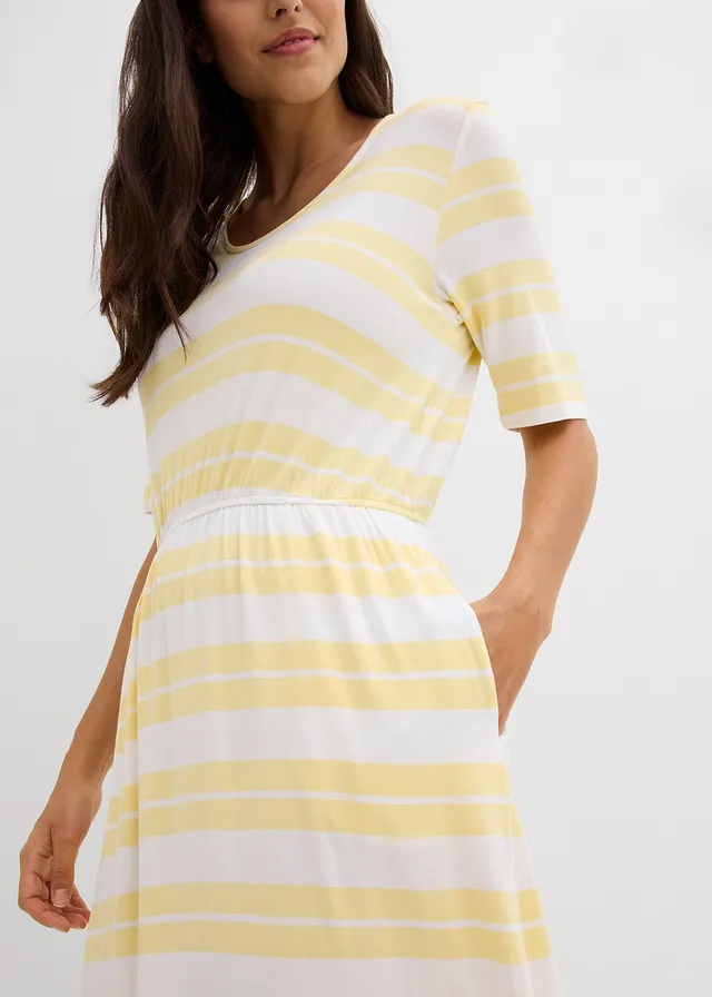 Rochie tricot din amestec de viscoză • galben deschis cu dungi • magazin bonprix