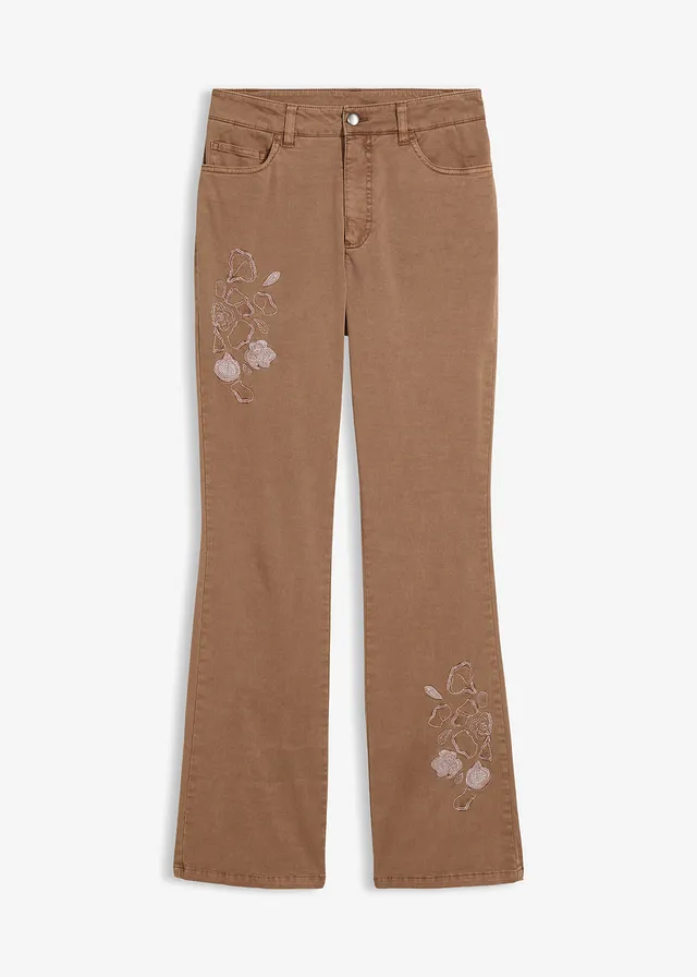 Jean bootcut avec broderies, Couleur: marron