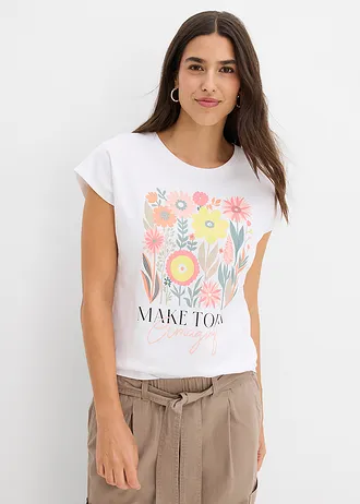 T-shirt van puur katoen, Kleur: wit