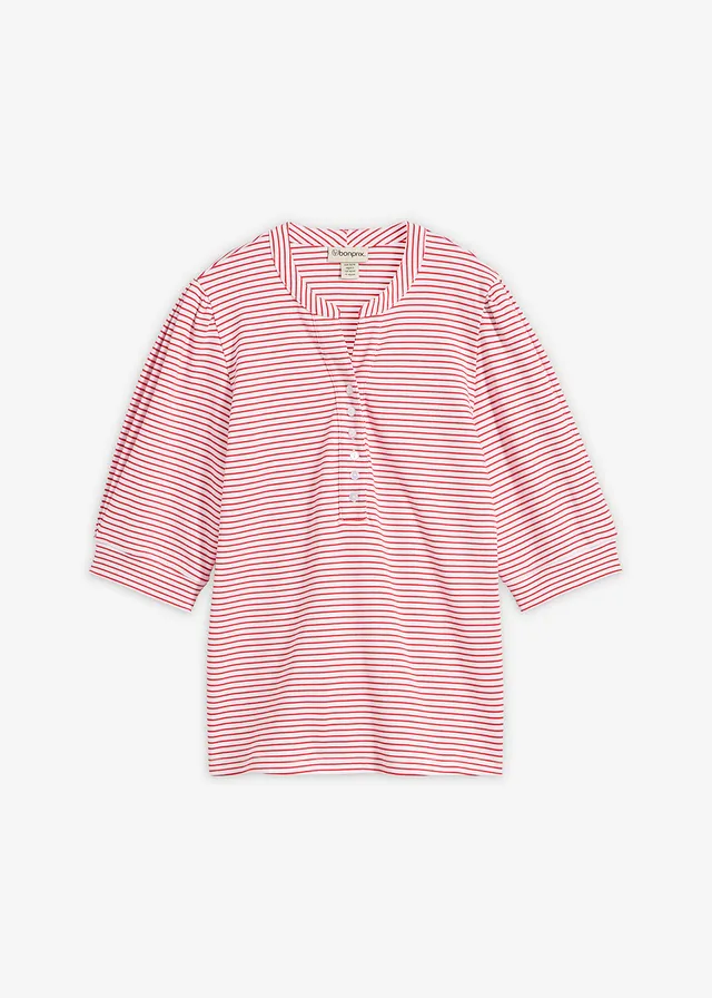 Shirt van puur biologisch katoen, Kleur: wit-aardbeirood gestreept