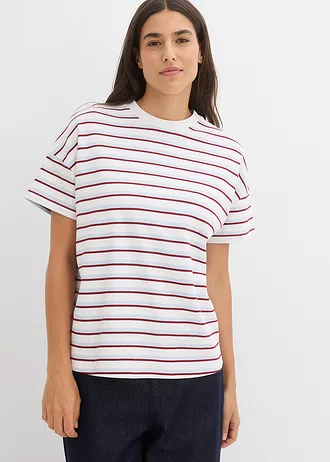 T-shirt z czystej bawełny organicznej • biało-niebieski pudrowy-czerwony rubinowy • sklep bonprix