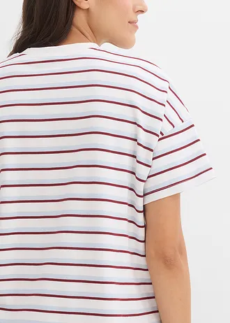 Tricou din bumbac organic 100% • alb-albastru pudrat-roșu rubiniu • magazin bonprix