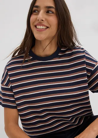 Tricou din bumbac organic 100% • bleumarin-maro castaniu-alb perlat • magazin bonprix