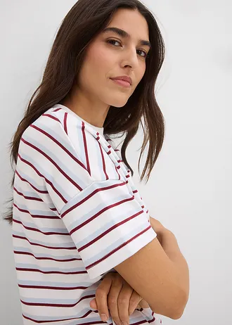 Tricou din bumbac organic 100% • alb-albastru pudrat-roșu rubiniu • magazin bonprix