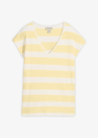 T-shirt rayé, Couleur: écru/jaune clair rayé