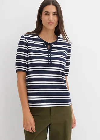 Tricou din bumbac organic 100% • bleumarin/alb dungat • magazin bonprix