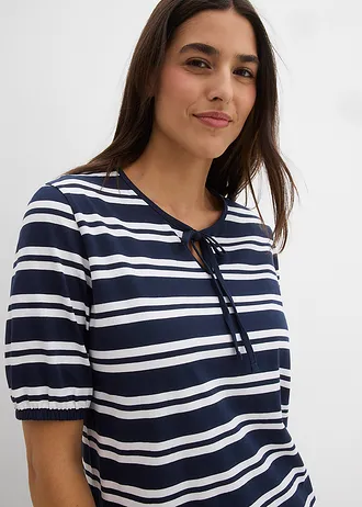 Tricou din bumbac organic 100% • bleumarin/alb dungat • magazin bonprix