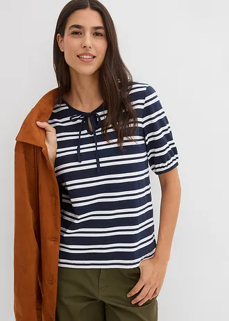 Tricou din bumbac organic 100% • bleumarin/alb dungat • magazin bonprix