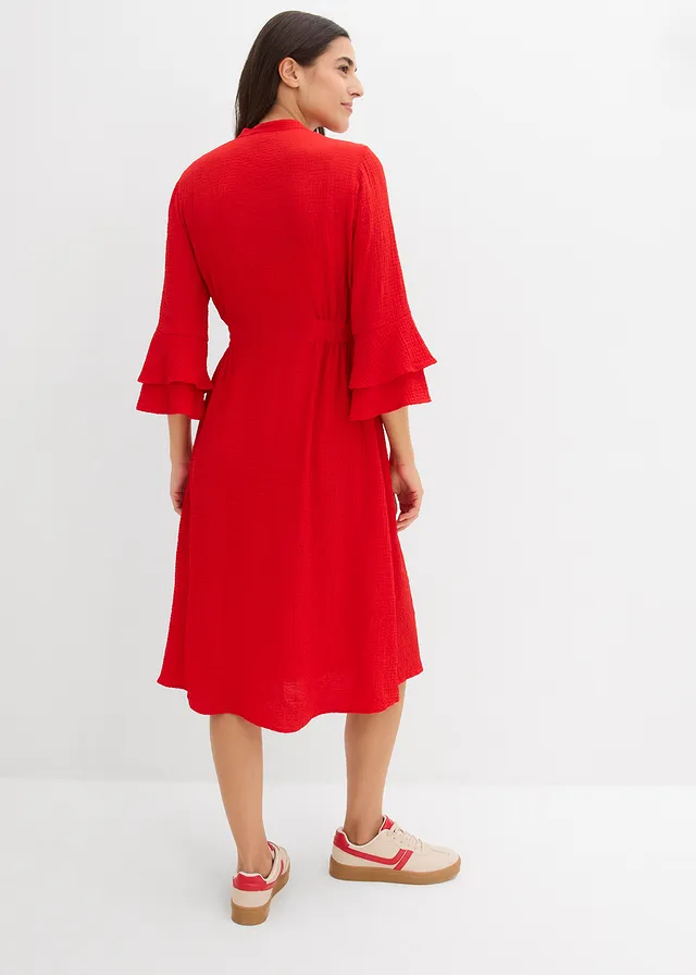 Jurk in een viscosemix, Kleur: aardbeirood