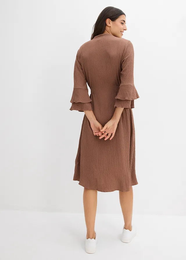 Jurk in een viscosemix, Kleur: kastanjebruin