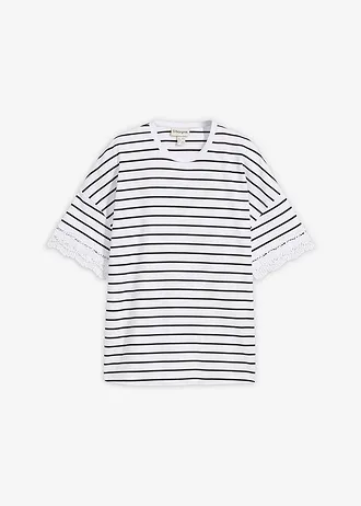 Tricou din bumbac 100% • negru/alb dungat • magazin bonprix